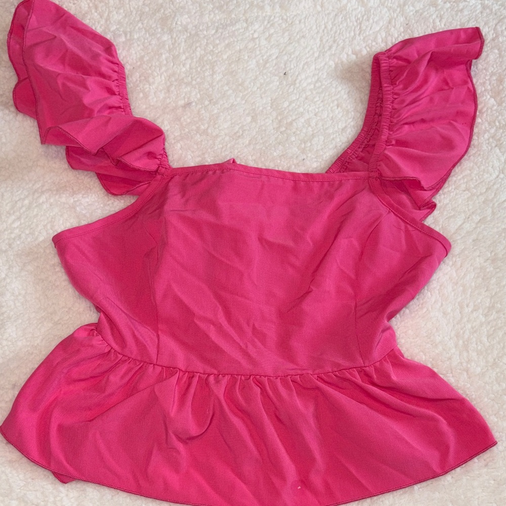 SHEIN Bold Pink Ruffle Blouse